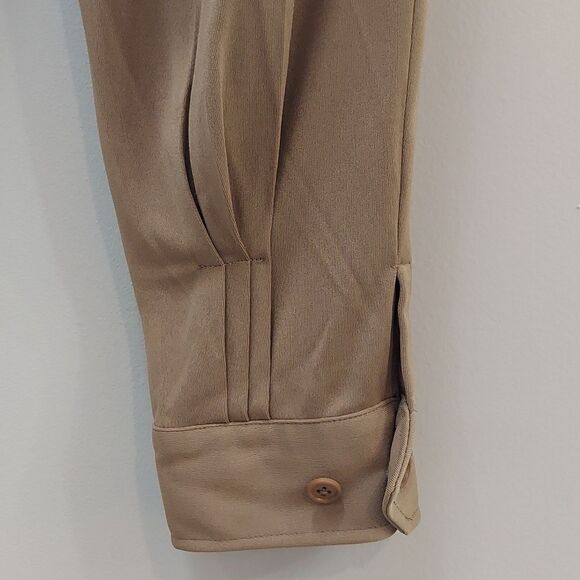 Ralph Lauren Trouser Pants Leather Belt Detail Cuff Hem Pocket Viscose Khaki 4 - Picture 5 of 13